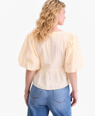 Women's  Puff-Sleeve Tie-Front Peplum Blouse