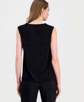 Women's Sleeveless Pleated Crewneck Top