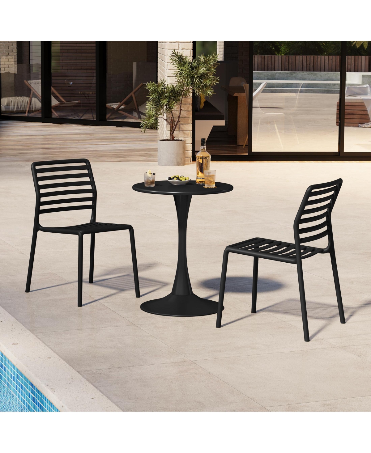 WestinTrends 3-Piece Outdoor Metal Round Dining Table Set With Stackable Resin Patio Chairs