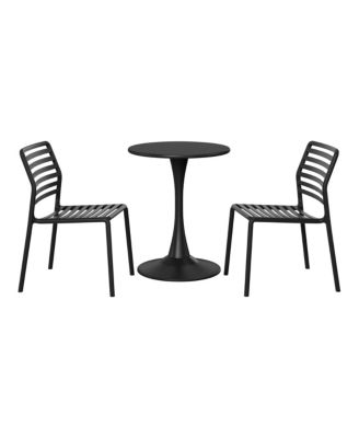 3-Piece Outdoor Metal Round Dining Table Set With Stackable Resin Patio Dining Chairs