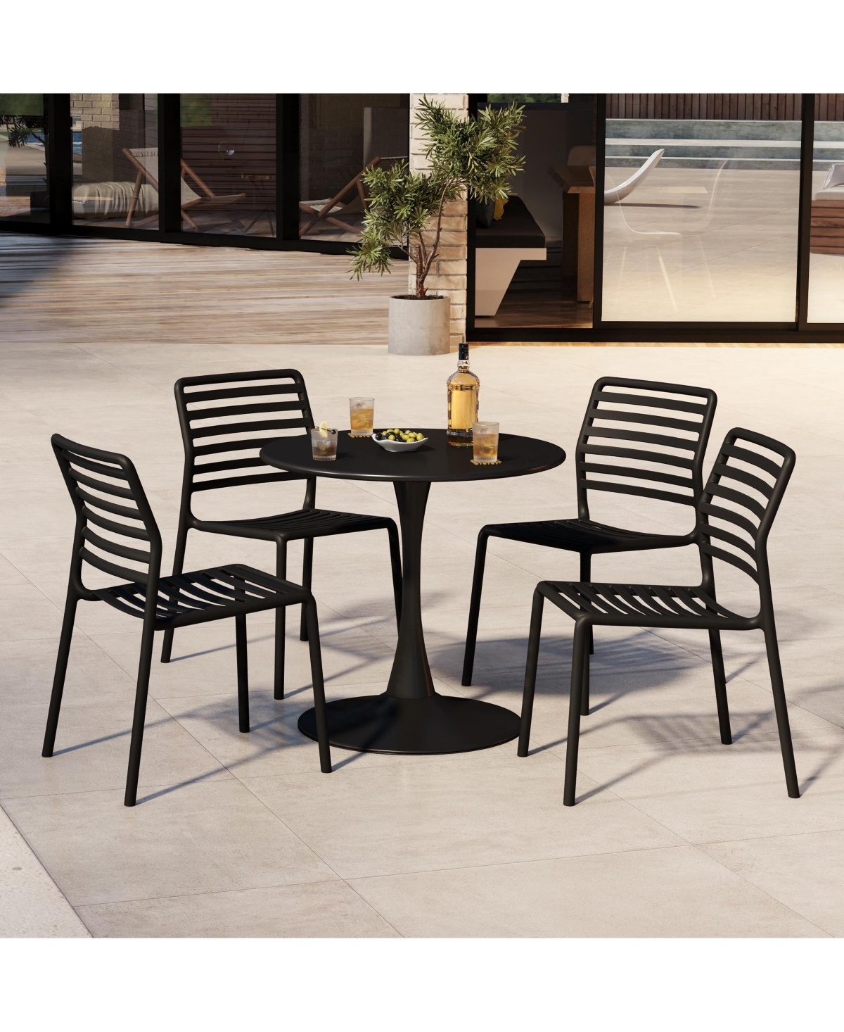 WestinTrends 5-Piece Outdoor Indoor Metal Patio Dining Table Set With Stackable Plastic Side Chairs