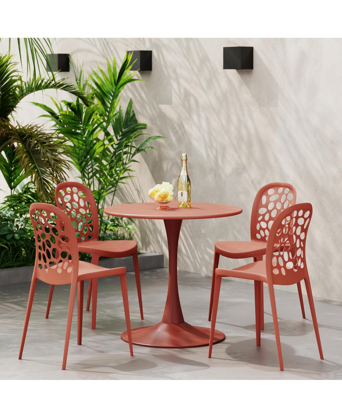 WestinTrends 5-Piece Outdoor Indoor Metal Patio Dining Table Set With Stackable Polypropylene Patio Side Chairs