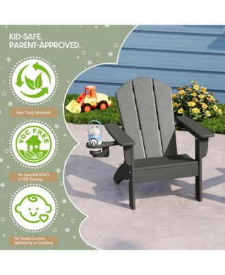 Kids Outdoor HDPE Plastic Adirondack Patio Chairs with Cup Holders (Set of 2)