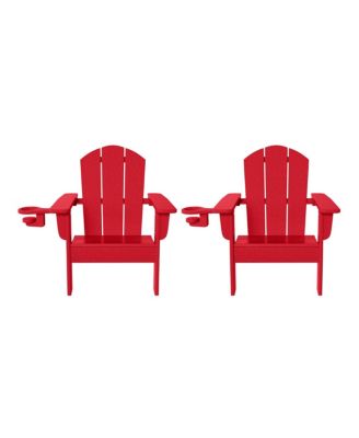 Kids Outdoor HDPE Plastic Adirondack Patio Chairs with Cup Holders (Set of 2)