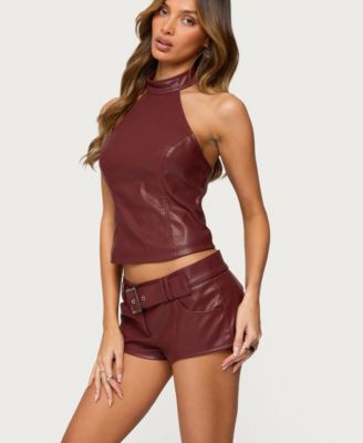 Women's Alba Faux Leather High Neck Top