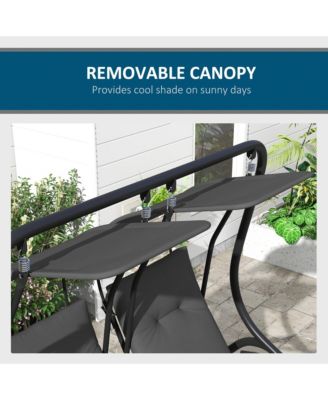 2-Seat Patio Swing Chair w/ Removable Canopy & Cup Holders,