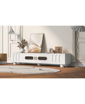 80 Inch Wood Glass Door TV Stand