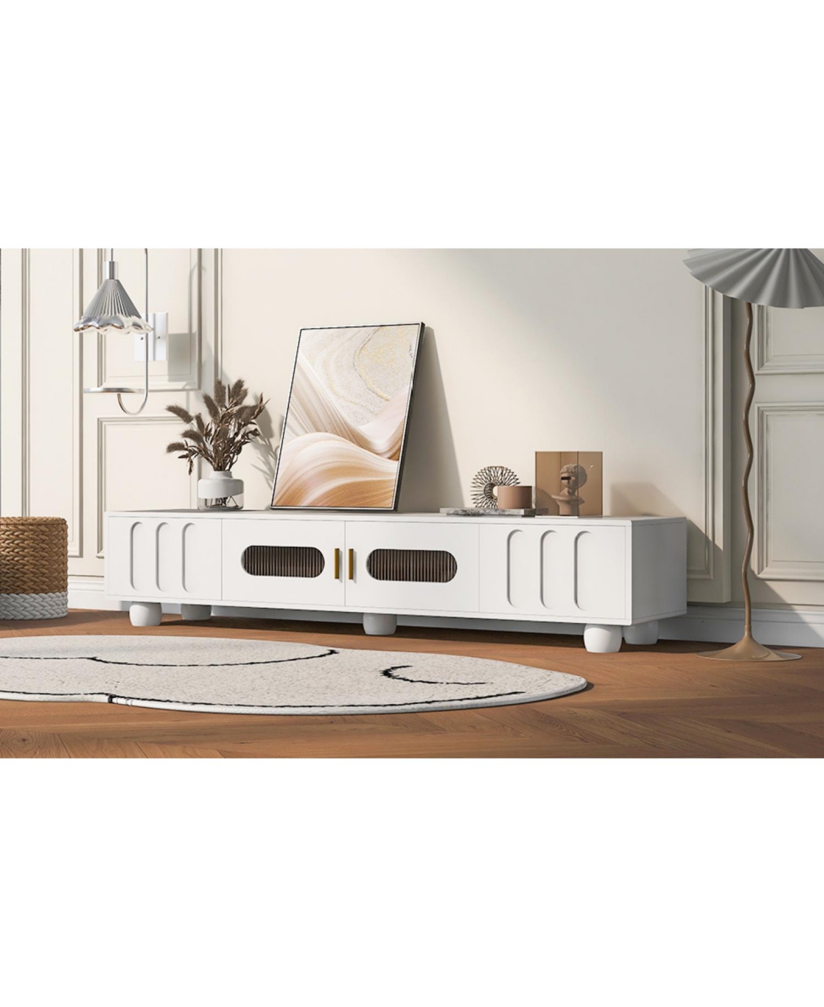 Streamdale Furniture 80 Inch Wood Glass Door Tv Stand