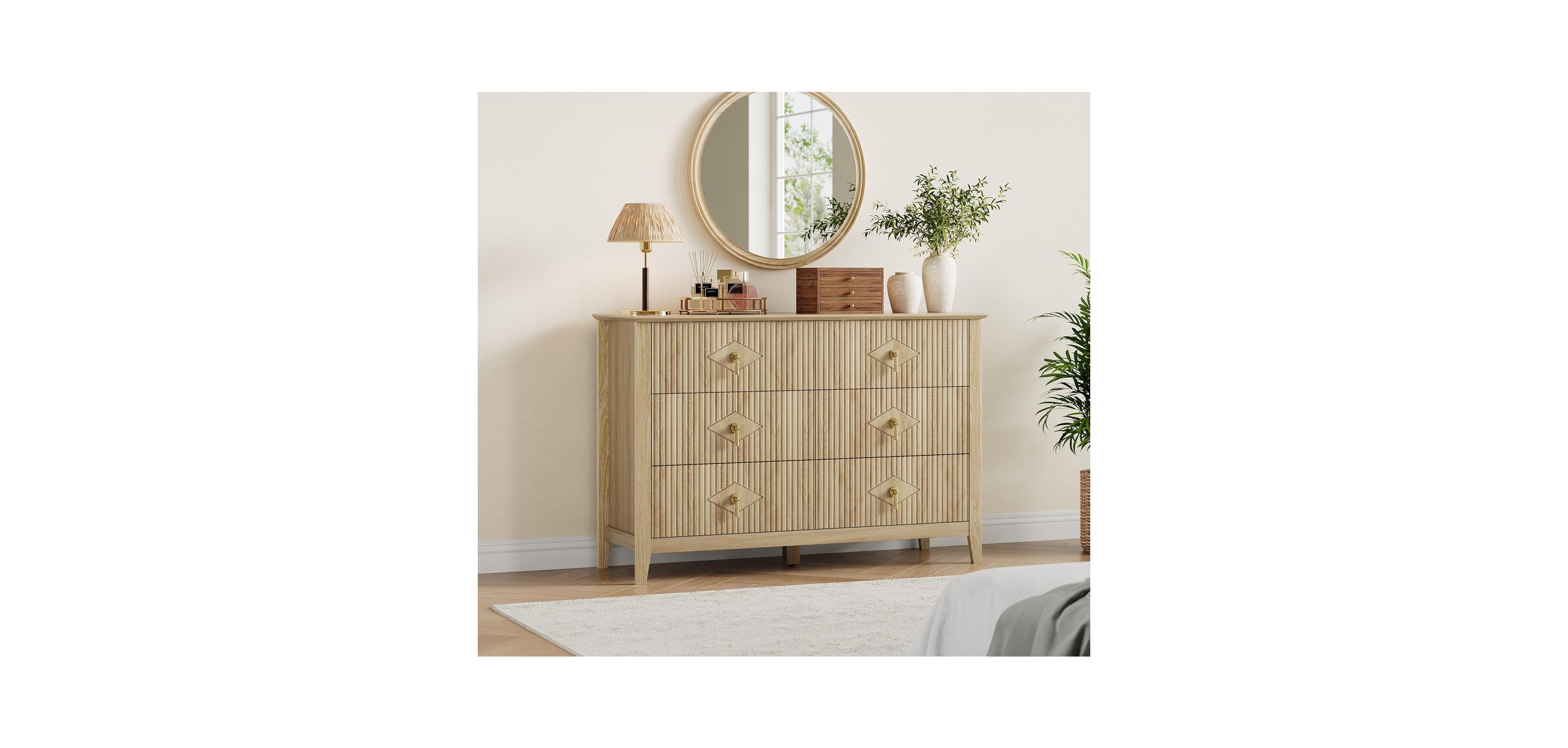 gaomon Dresser 48"W, 6-Drawer Modern Wood Chest with Metal Handles, Bedroom Storage Cabinet Tv Stand for Living Room