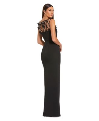Women's Sleeveless Crepe Gown With Embellished Bows