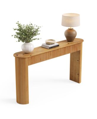 Solid Wood Console Table, 63" Long Retro Entryway Table with Vertical Fluted Stripes, Natural