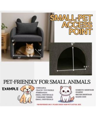 Bunny-Ear Pet-Friendly Armchair Sofa Chair with Side Pocket, Scratch-Resistant Fabric, Built-in Cat & Dog Hideaway