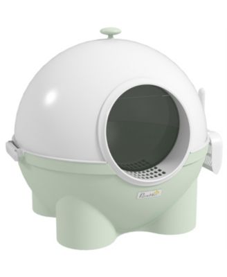 Large Hooded Cat Litter Box with Lid - Includes Scoop, Leak-Proof Sand Pedal & Top Carry Handle, Light Green