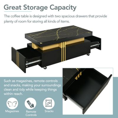 Modern Marble Top Coffee Table With Caster Wheels