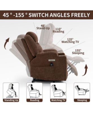 Chenille Power Lift Recliner Massage & Heat USB Cup Holders