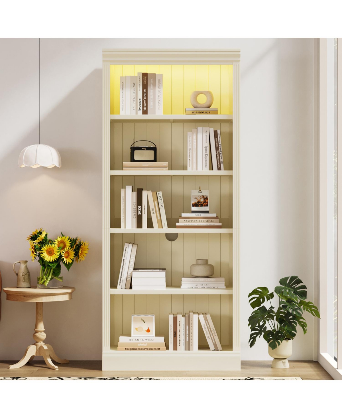 Streamdale 83" Tall 5-Tier Bookcase with Light & Adjustable Shelves