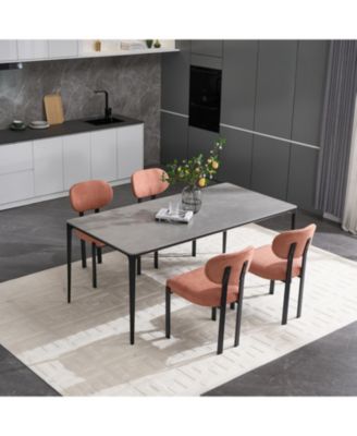 Boucle Dining Chairs Set of 2 Black Metal Legs