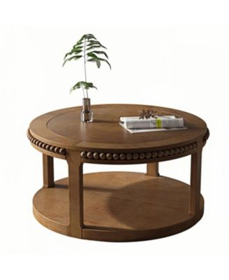 31.5" Round Wood Coffee Table - Two-Tier, Sturdy Legs