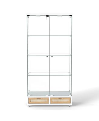 Streamdale Modern Glass Display Cabinet w/ Drawers & LED Lights