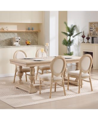 French Country Upholstered Dining Chairs, Set of 2, Beige