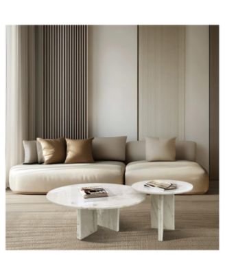 Streamdale White Marble Coffee Table Set - Living Room Tables