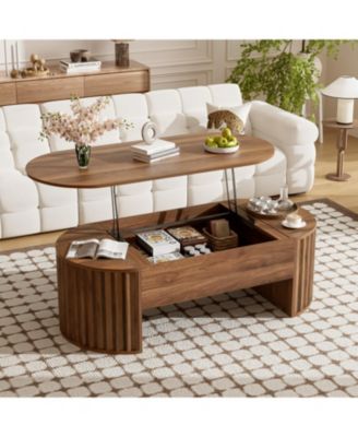 47.2" Lift Top Coffee Table w/ Hidden Compartment, Modern Oval Table
