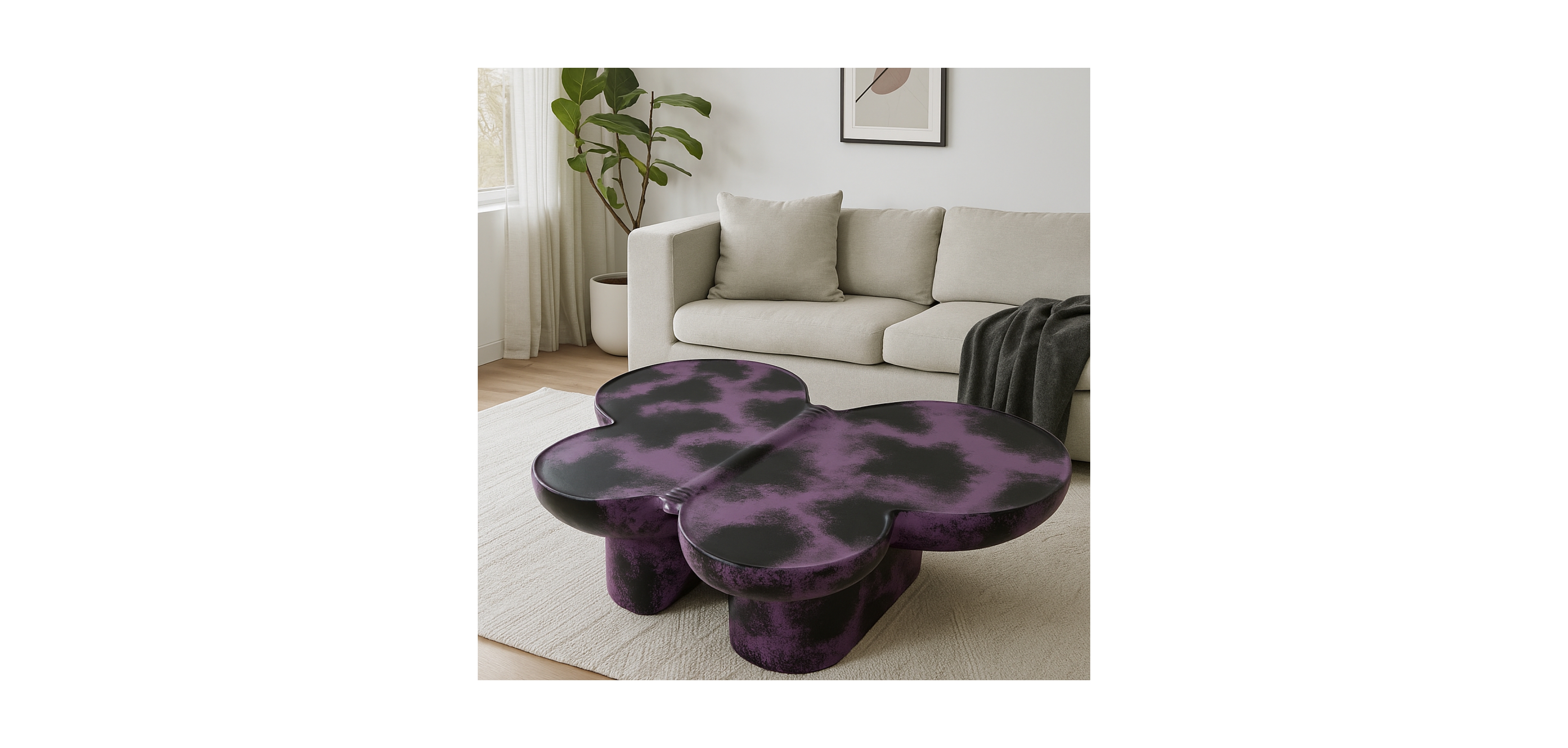 Streamdale Modern Faux Travertine Coffee Table, Purple and Black