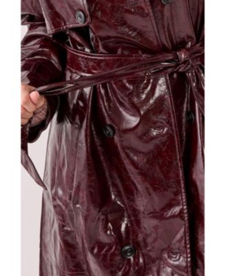 Women's High Shine Faux Leather Trench Coat