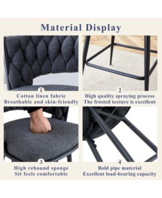 Rotating Stools - Cotton Linen Cushions Black Iron Frame