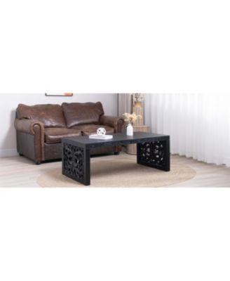 Carved Wood Coffee Table - Ornate Side Panels