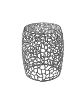 Aluminum Drum End Table with Intricate Design-Silver Nickel