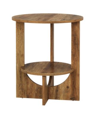 Round End Table with Storage, 2-Tier Tall Side Table for Living Room, Bedroom & Small Spaces