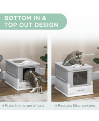 Smell-Proof Hooded Cat Litter Box - Enclosed Foldable Design with Drawer Tray & Scoop, Gray
