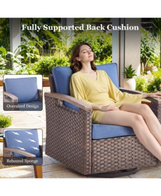 Farmhouse 2-Piece PE Wicker Outdoor Rocking Chair with Olefin Cushions/Metal Armrest