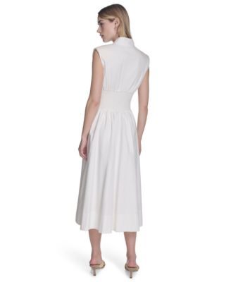 Women's Smock Waist Front Zip Midi Dress