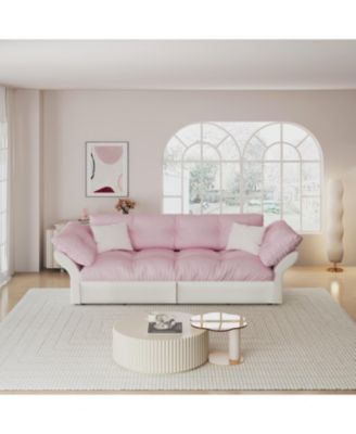  Queen Pull Out Sofa Bed, 3-in-1 Convertible Sleeper, Tufted Velvet Loveseat, Pink