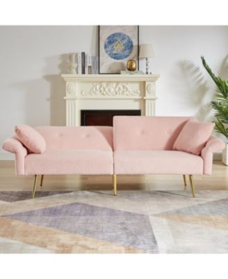 Teddy Upholstered Loveseat Sofa Bed with Adjustable Back - Pink
