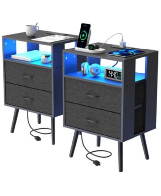 Charging Nightstand with LED & Fabric Drawers