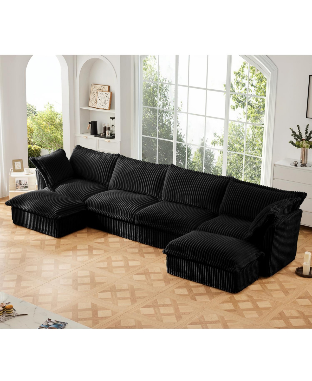 Streamdale Furniture Slipcovered U Shape Sectional Sofa - Black Corduroy
