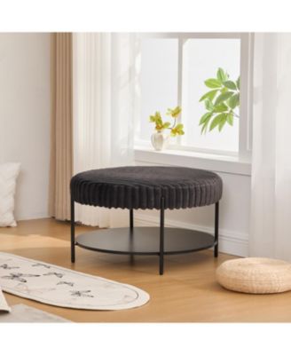 Upholstered Round Ottoman Coffee Table with Storage - Charcoal