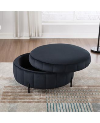 31.5" Velvet Storage Ottoman - Black