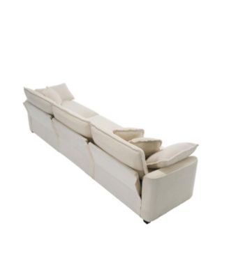 Mid-Century Beige Corduroy 3-Seater Sofa