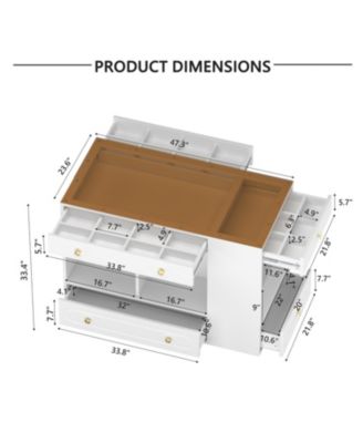 Closet Island with Drawers, Glass Top, Shelves, Jewelry Storage - White
