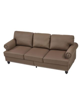 83" Modern Classic Brown Leather Sofa