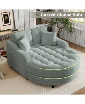 55" Modern Chaise Lounge Sofa Bed, Tufted, Misty Green
