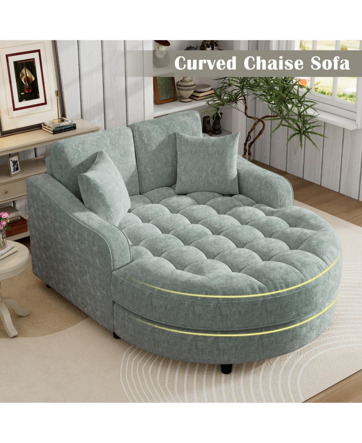 Streamdale Furniture 55" Modern Chaise Lounge Sofa Bed, Tufted, Misty Green