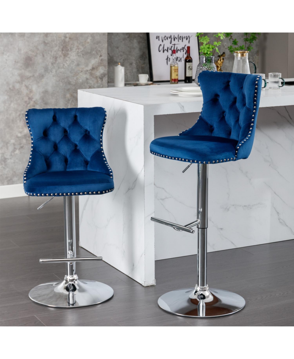 Streamdale Furniture Streamdale Swivel Velvet Barstools, Adjustable Height, Chrome Base, Set of 2
