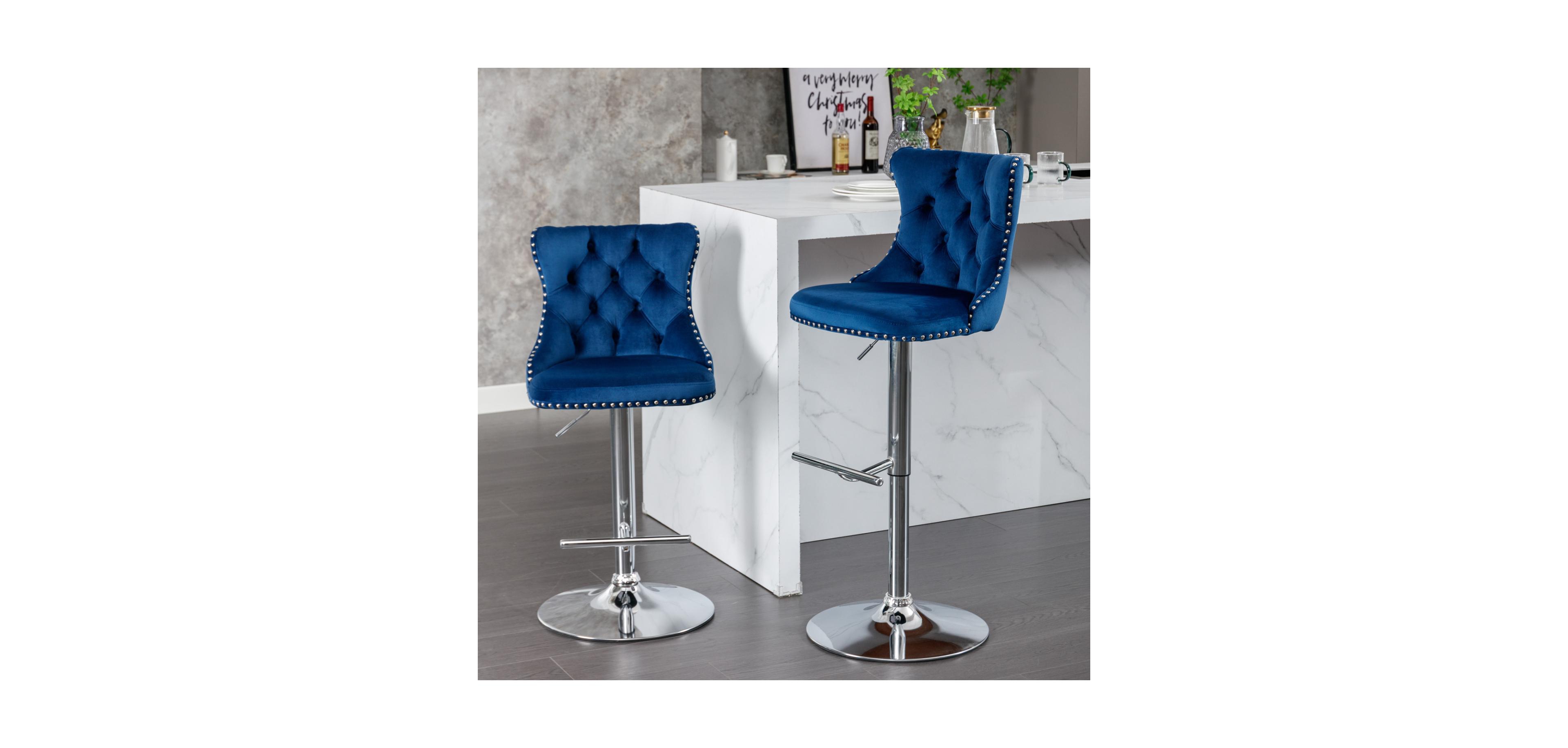 Streamdale Furniture Streamdale Swivel Velvet Barstools, Adjustable Height, Chrome Base, Set of 2