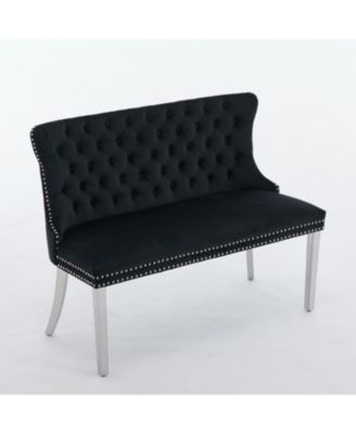 + Loveseat Bench + Velvet + Tufted, Wing Back, Silver Legs + Dining