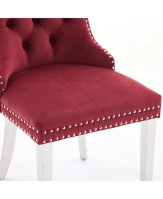 Tufted Velvet Dining Chairs, Wine Red, Chrome Legs, Set of 2